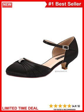 Women's Low Kitten Heel Ankle Strap Satin Bridal Wedding Shoes